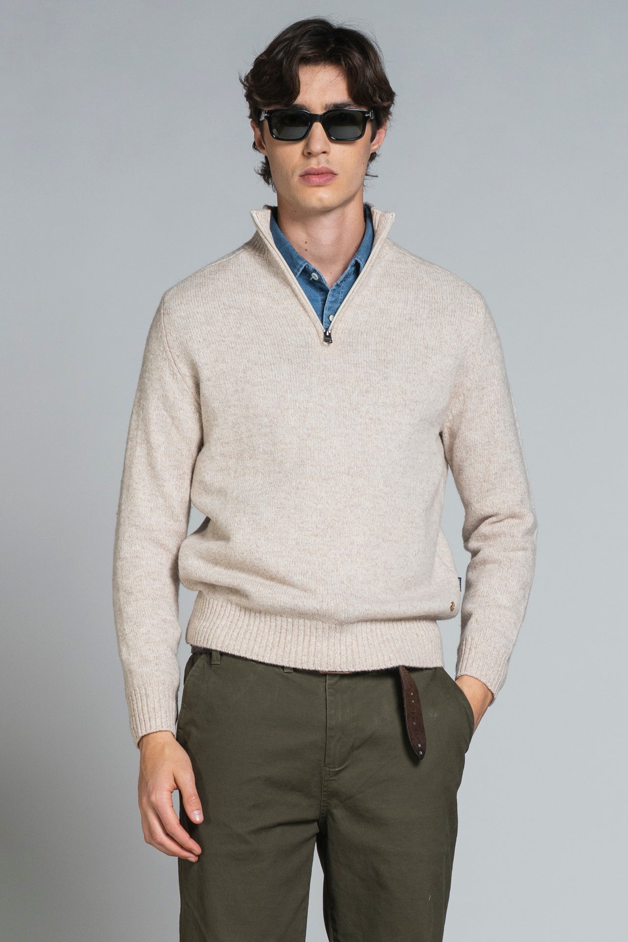 ADAM TURTLENECK ZIP IN MOULINE'