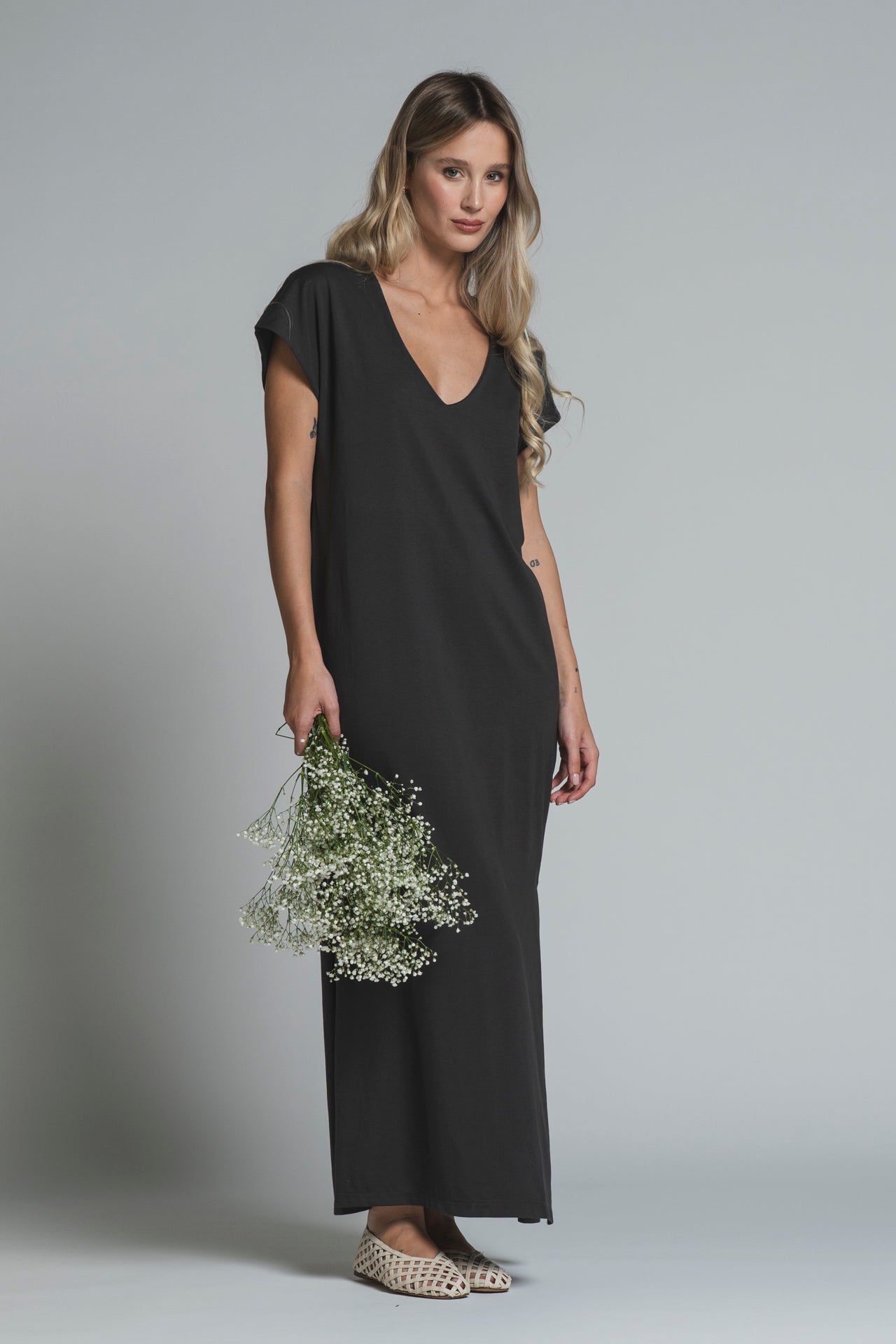 ANNA DRESS V NECK IN JERSEY