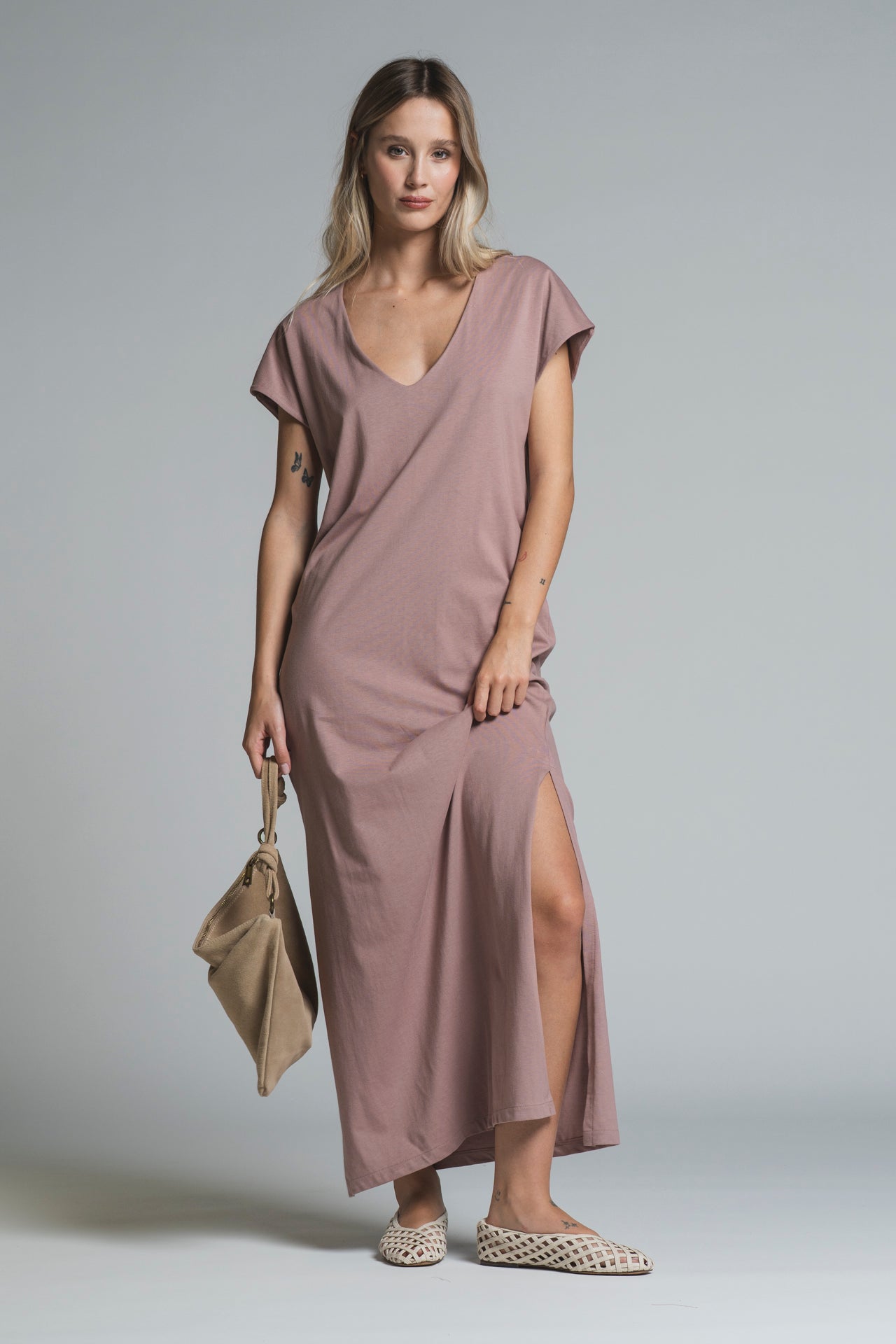 ANNA DRESS V NECK IN JERSEY