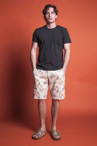 BERMUDA SHORTS IN LINEN AND COTTON PRINTED COMFORT FIT