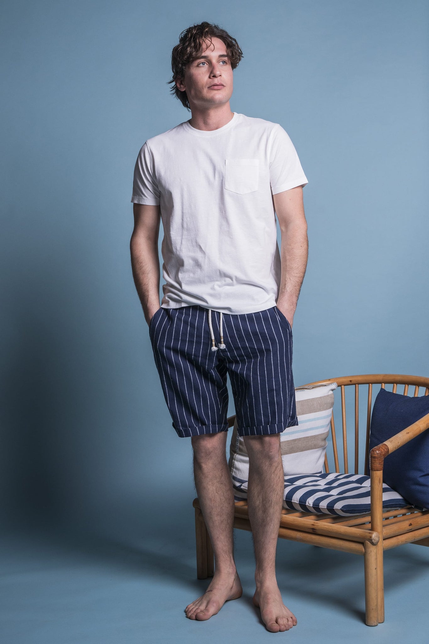 BERMUDA IN LINO E COTONE A RIGHE COMFORT FIT