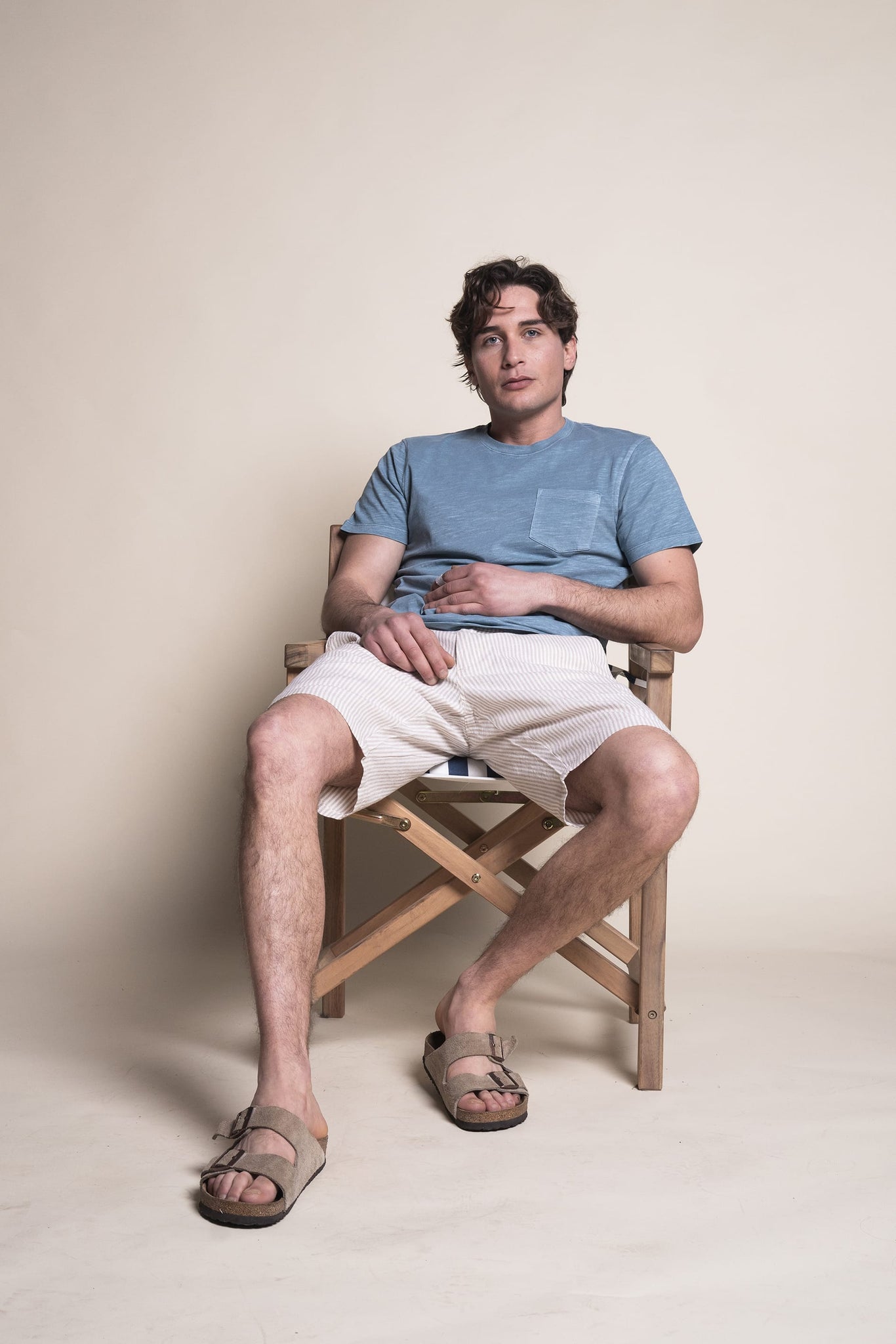 COMFORT FIT STRIPED LINEN AND COTTON BERMUDA SHORTS