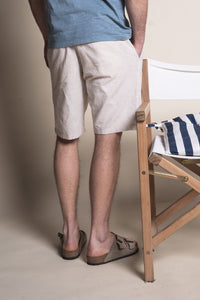 COMFORT FIT STRIPED LINEN AND COTTON BERMUDA SHORTS
