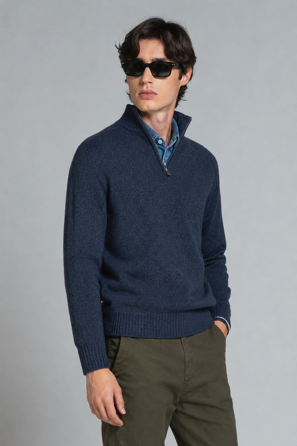 ADAM TURTLENECK ZIP IN MOULINE'