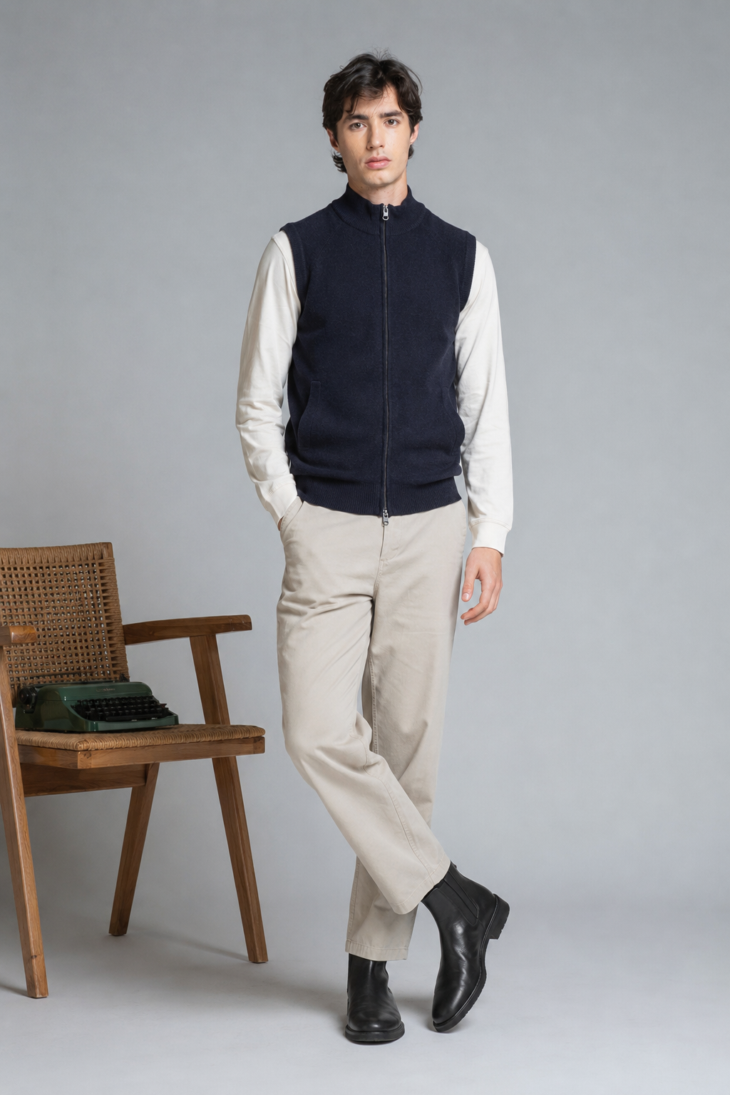 STEFAN CARDIGAN ZIP IN WOOL MERCERIZED