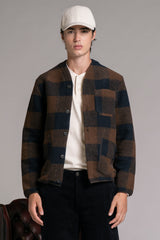 DOVER CARDIGAN IN BOILED WOOL CHECK