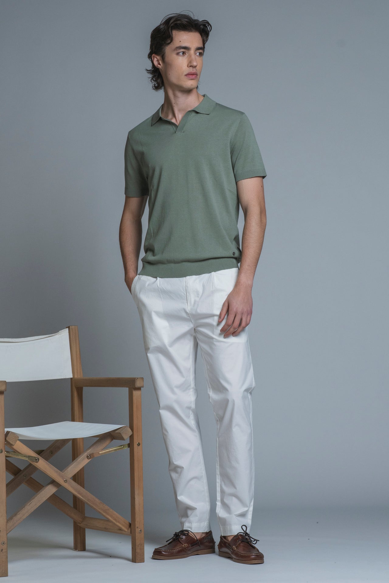 CLARK SWEATER SKIPPER POLO IN COTTON CREPE 