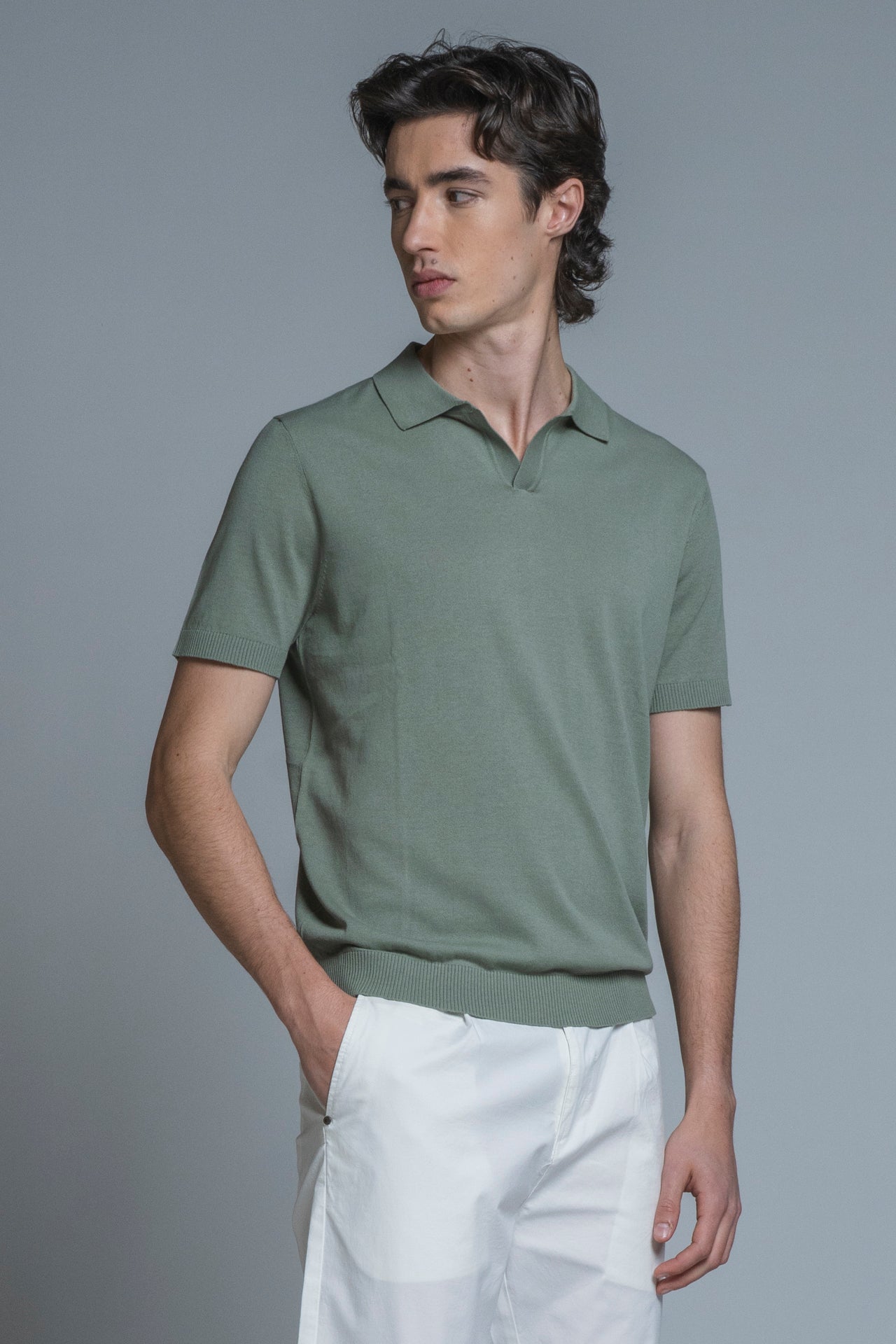 CLARK SWEATER SKIPPER POLO IN COTTON CREPE 