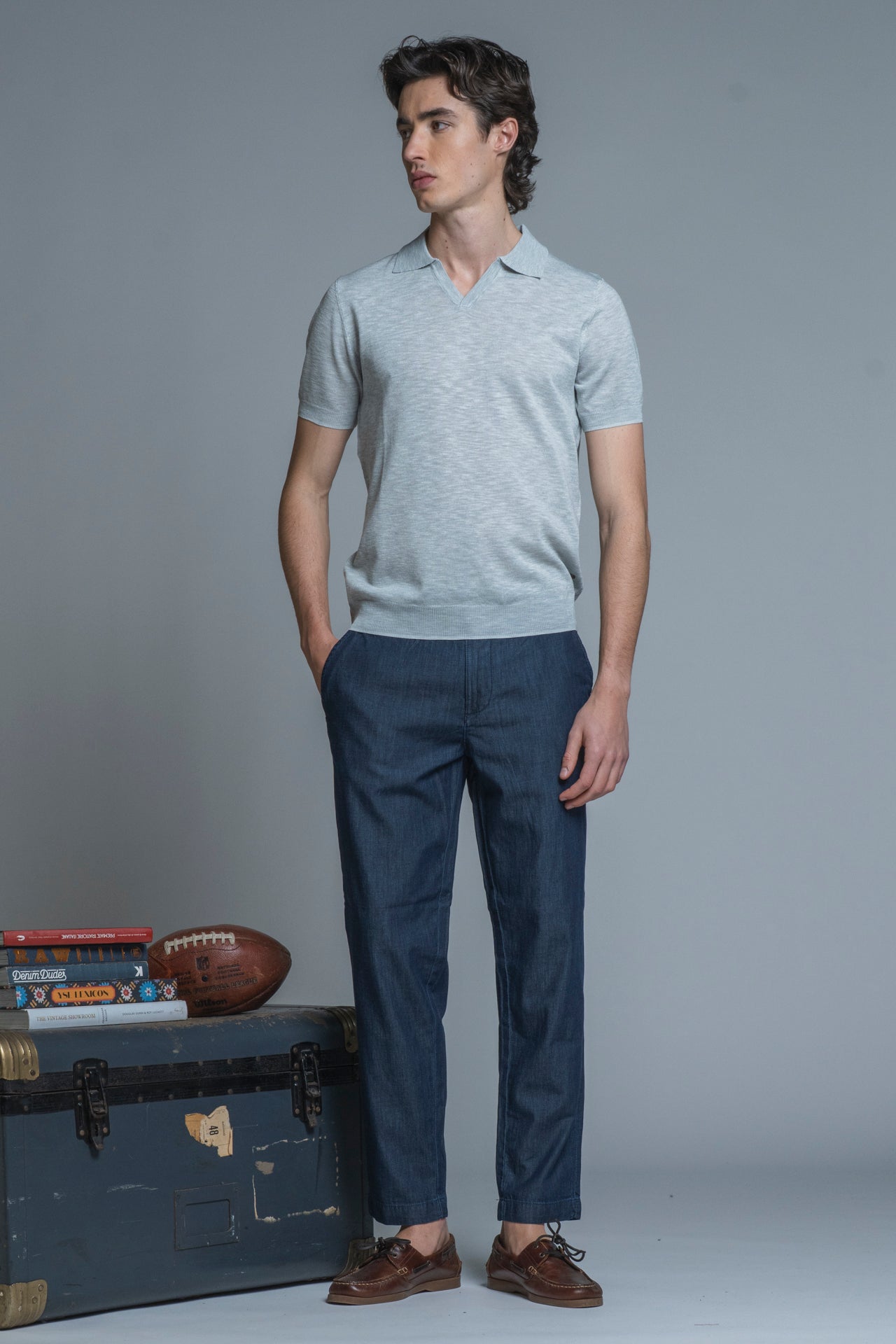 CLARK SWEATER POLO SKIPPER IN MIXED LINEN