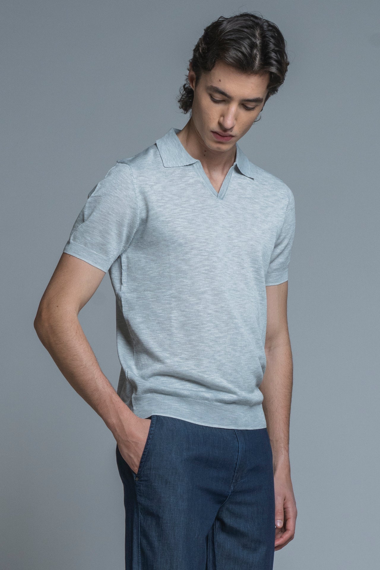 CLARK SWEATER POLO SKIPPER IN MIXED LINEN