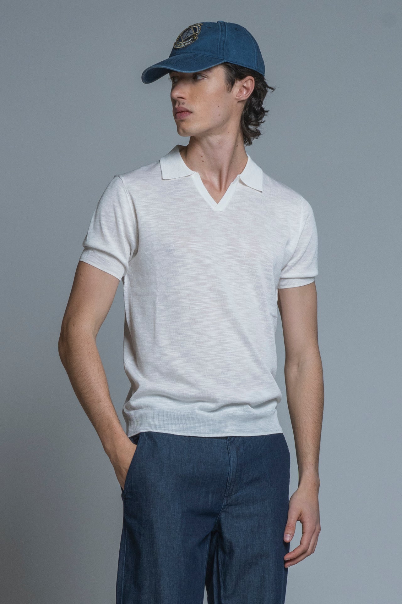 CLARK SWEATER POLO SKIPPER IN MIXED LINEN