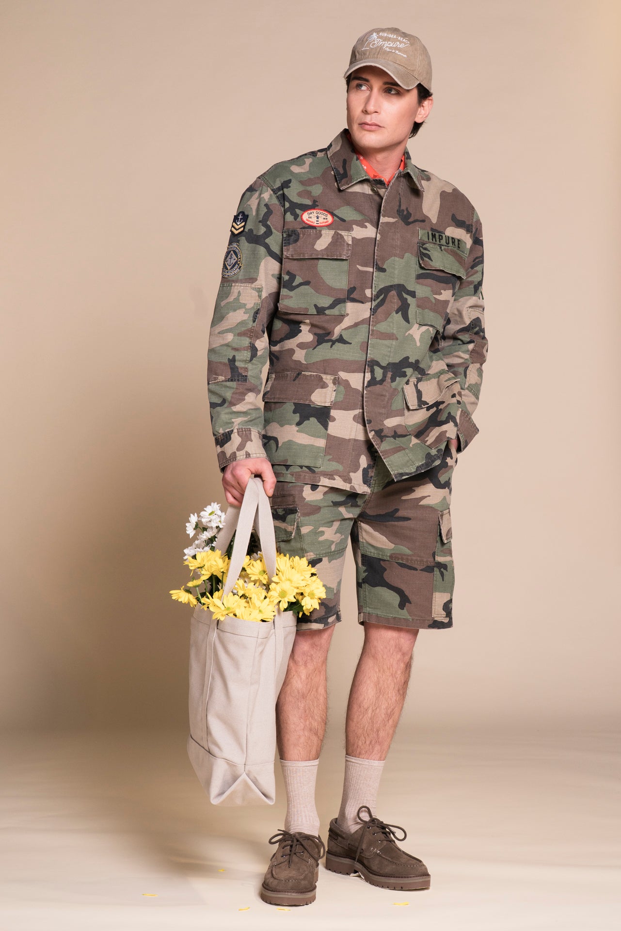 STONE CARGO SHORT IN RIP STOP WITH PATCH 