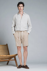 NILS CHINO SHORT IN MIXED LINEN STRIPE