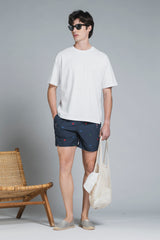 RIO ALOHA SWIM TRUNK IN PONJI WITH EMBROIDERY