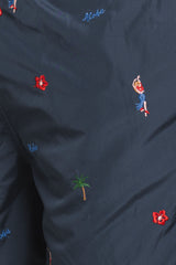 RIO ALOHA SWIM TRUNK IN PONJI WITH EMBROIDERY