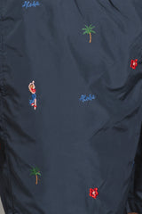 RIO ALOHA SWIM TRUNK IN PONJI WITH EMBROIDERY