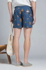 RIO BOTANIC SWIM TRUNK IN PONJI WITH EMBROIDERY