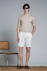 NILS CHINO SHORT IN MIXED LINEN STRIPE