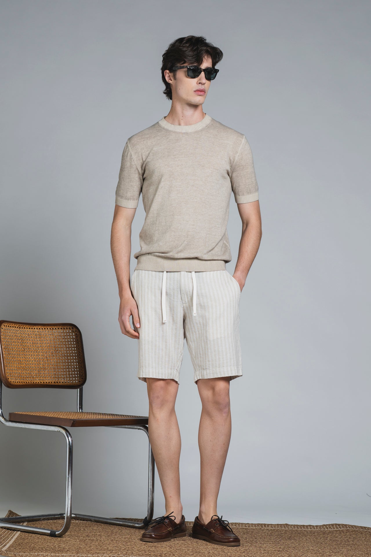NILS CHINO SHORT IN MIXED LINEN STRIPE