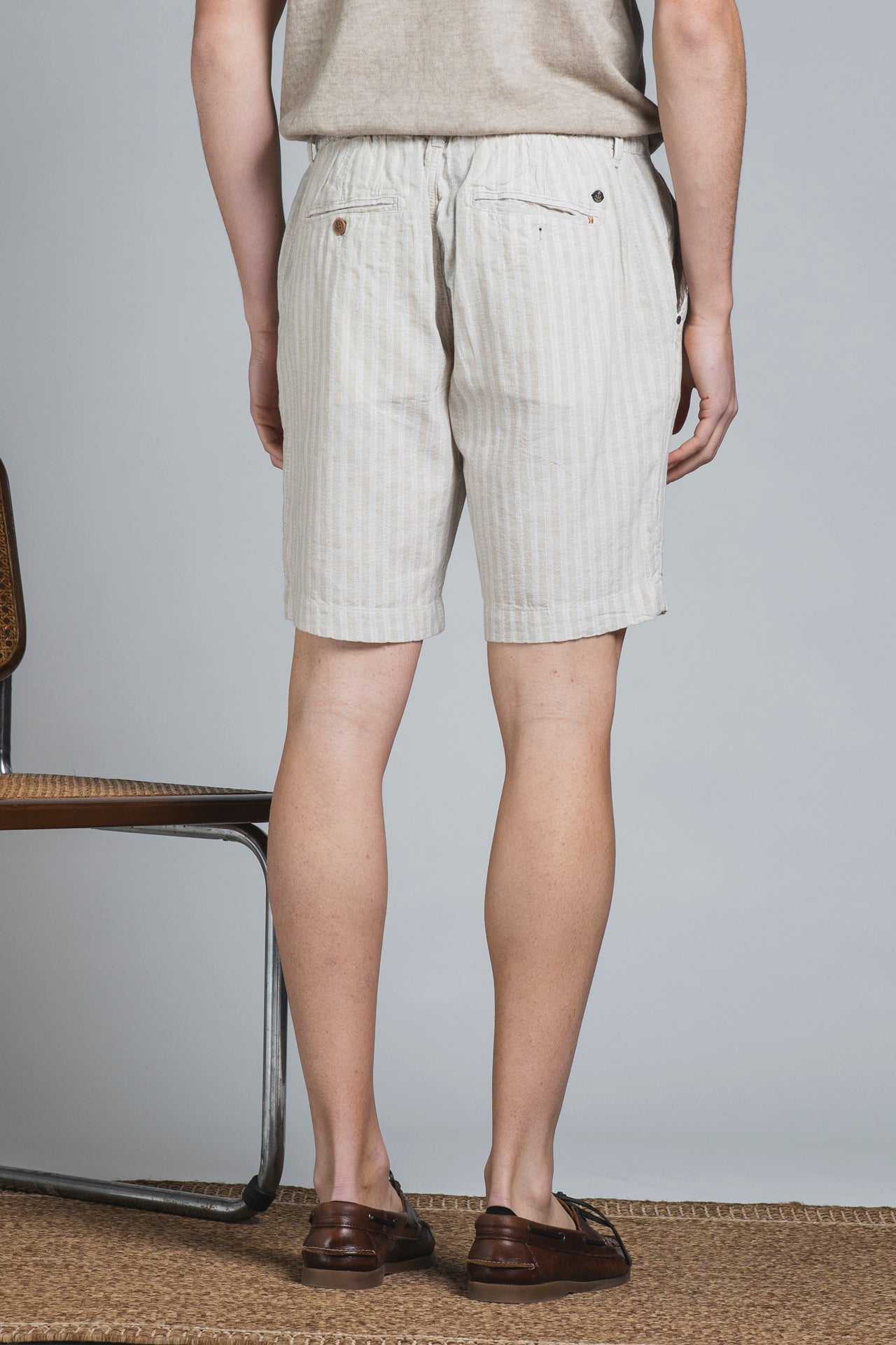 NILS CHINO SHORT IN MIXED LINEN STRIPE