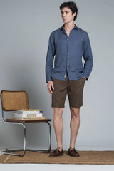 NILS CHINO SHORT IN MIXED LINEN STRIPE