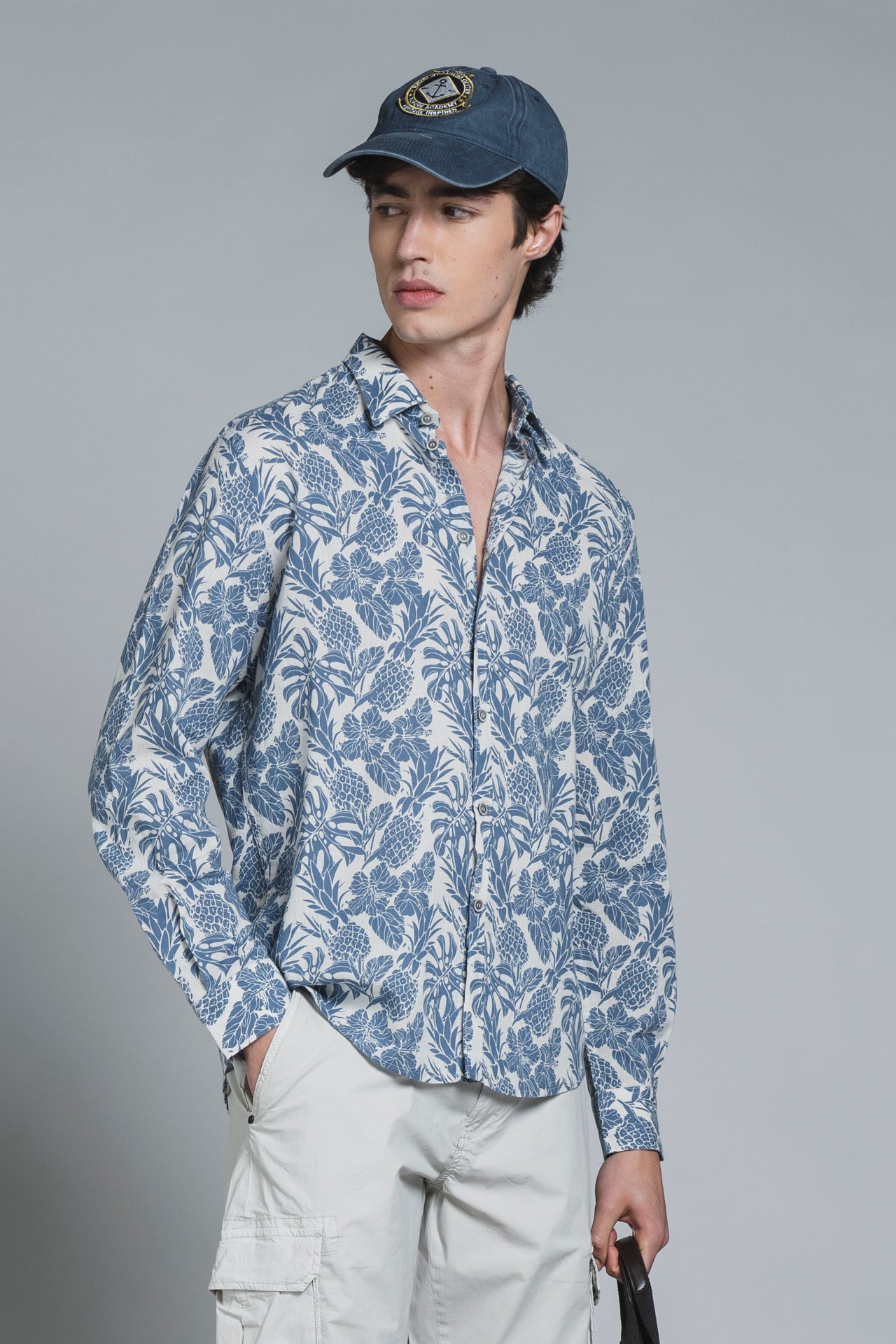 LUIS SHIRT ITALIAN COLLAR MIXED LINEN