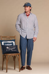 RILEY FRENCH COLLAR IN MIXED LINEN STRIPE