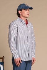 RILEY FRENCH COLLAR IN MIXED LINEN STRIPE
