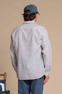 RILEY FRENCH COLLAR IN MIXED LINEN STRIPE