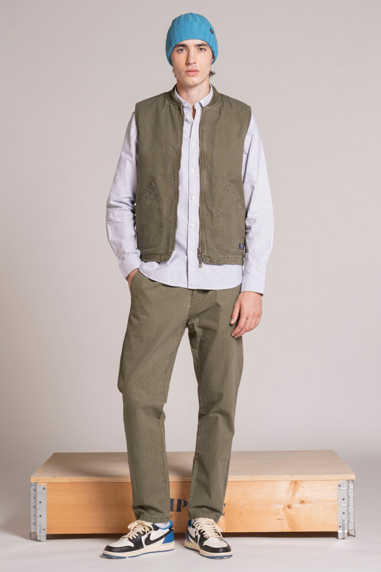 MIHARA CHINO LONG IN HERRIGBONE