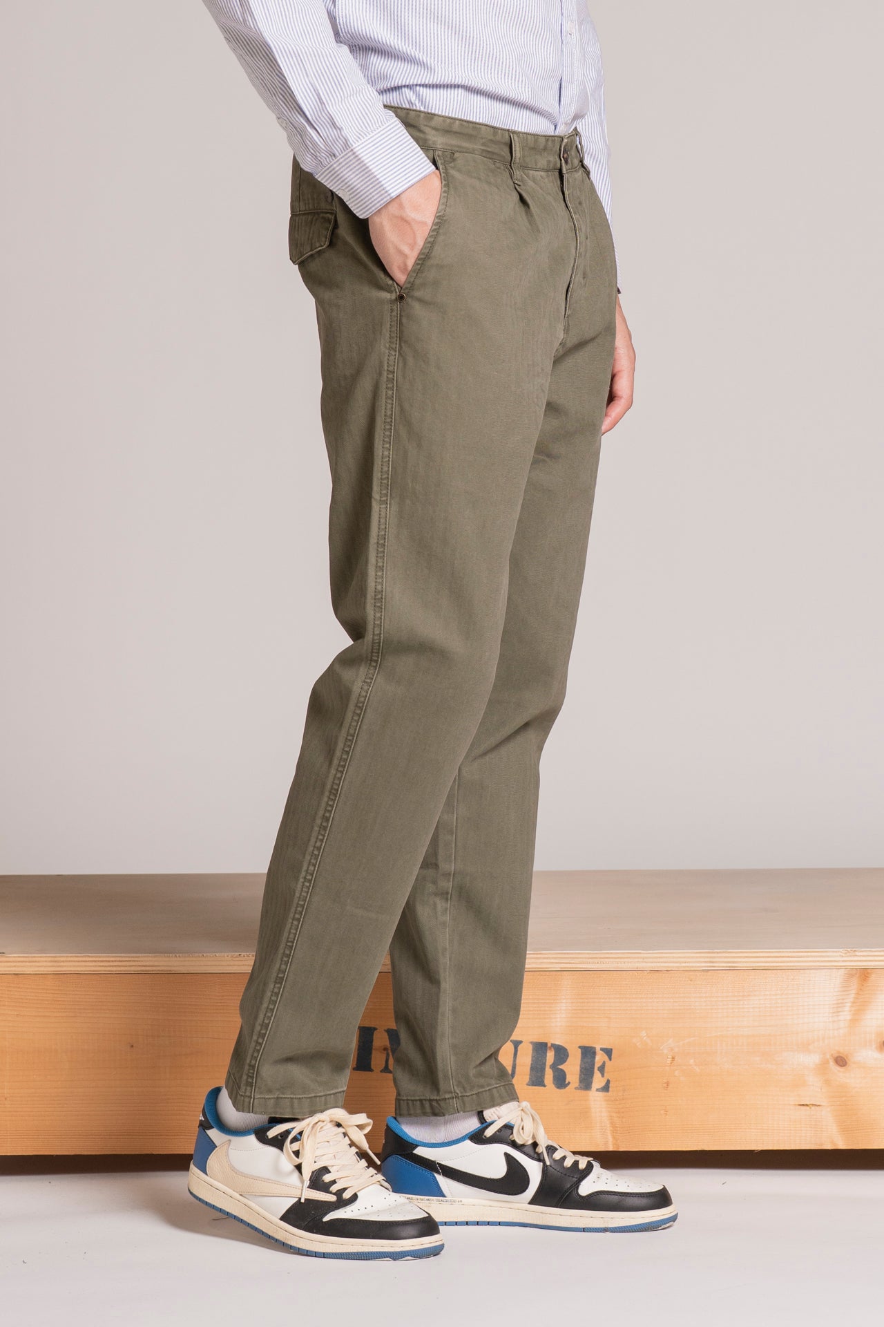 MIHARA CHINO LONG IN HERRIGBONE