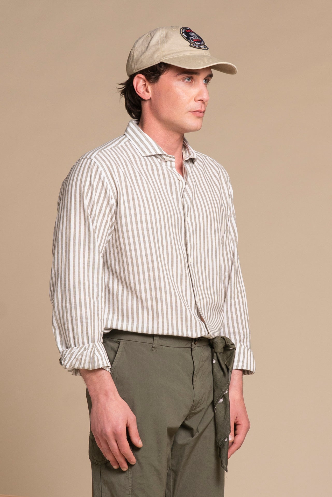 RILEY FRENCH COLLAR IN MIXED LINEN STRIPE