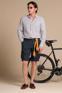 RILEY FRENCH COLLAR IN MIXED LINEN STRIPE