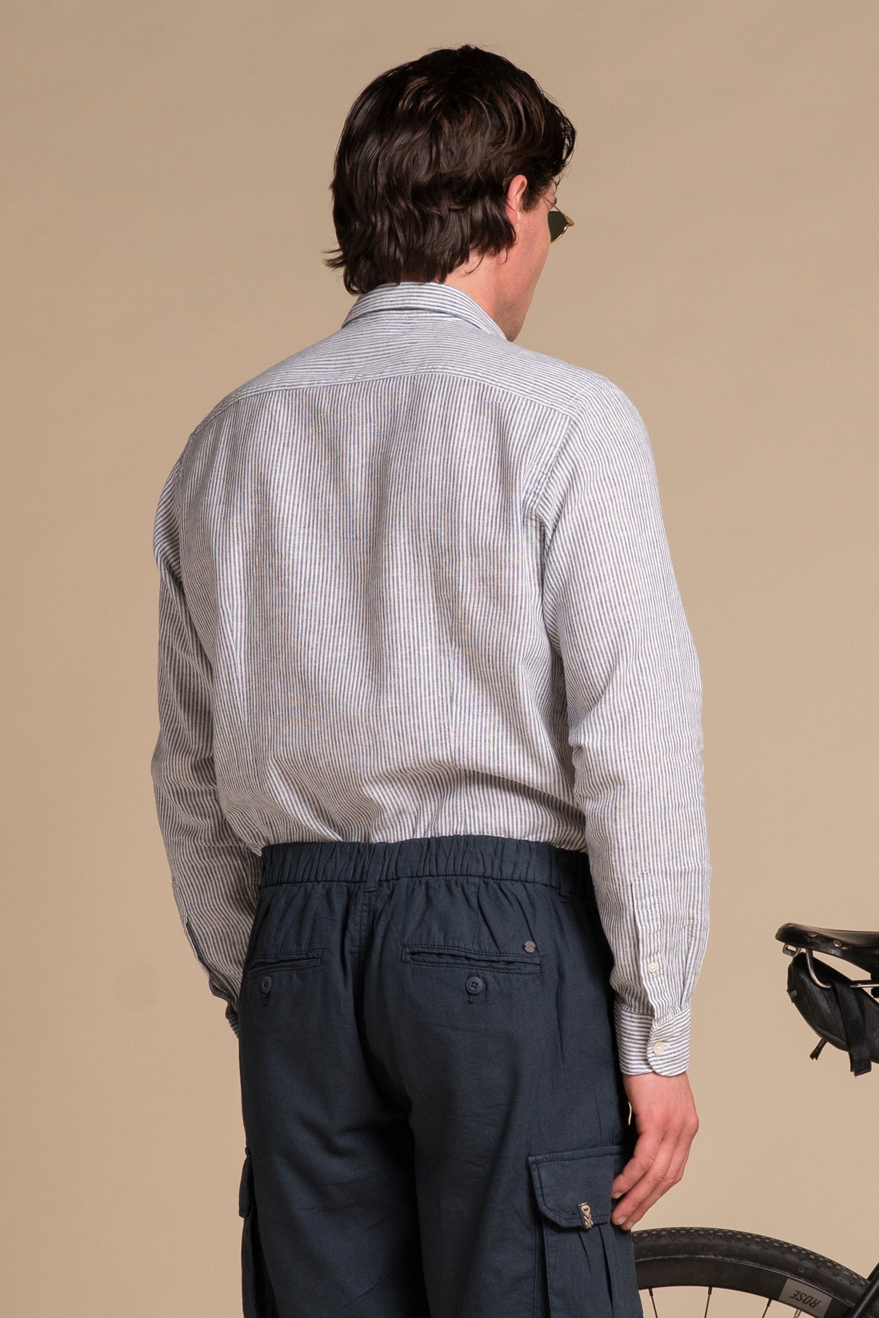 RILEY FRENCH COLLAR IN MIXED LINEN STRIPE