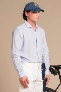 RILEY FRENCH COLLAR IN MIXED LINEN STRIPE