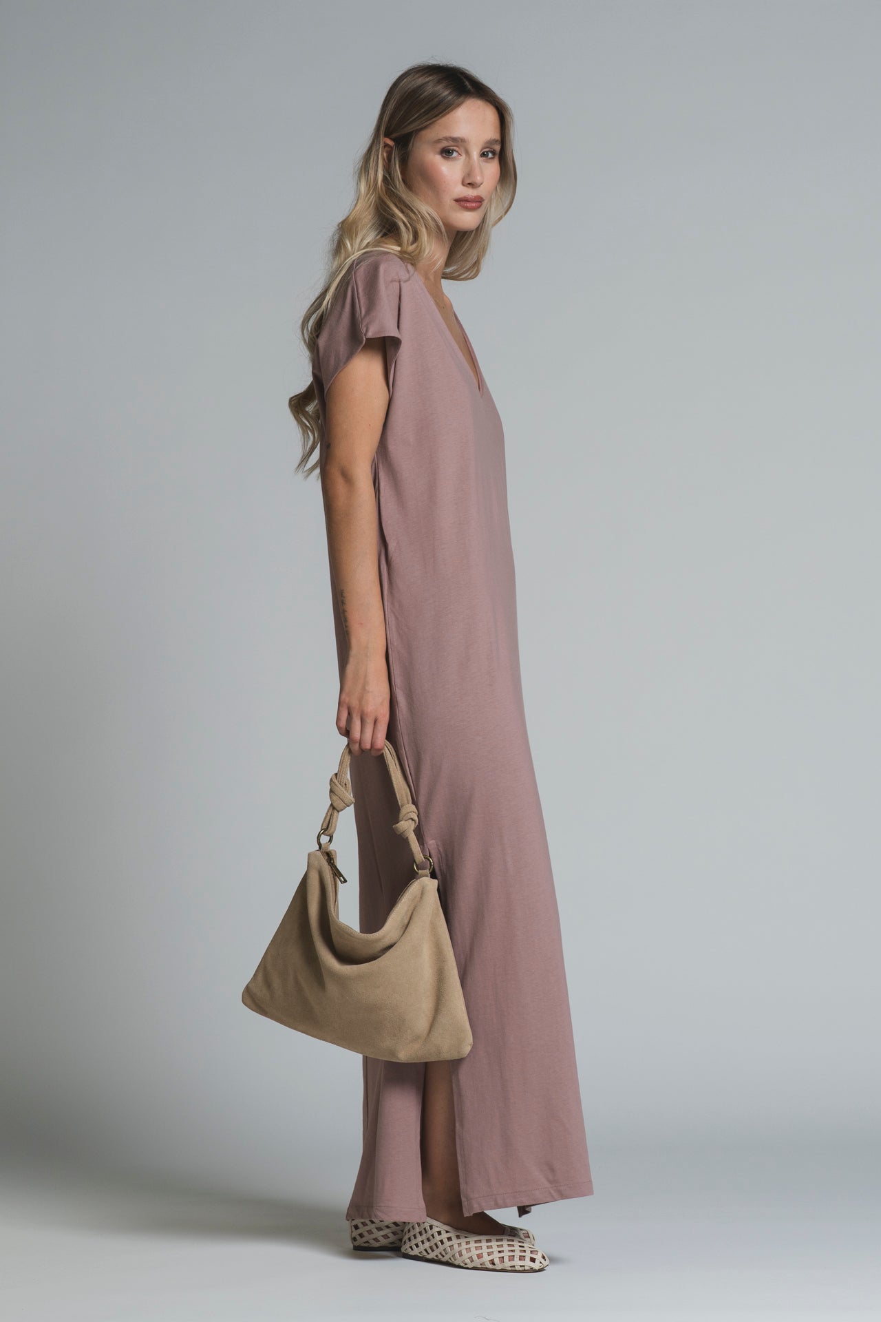 ANNA DRESS V NECK IN JERSEY