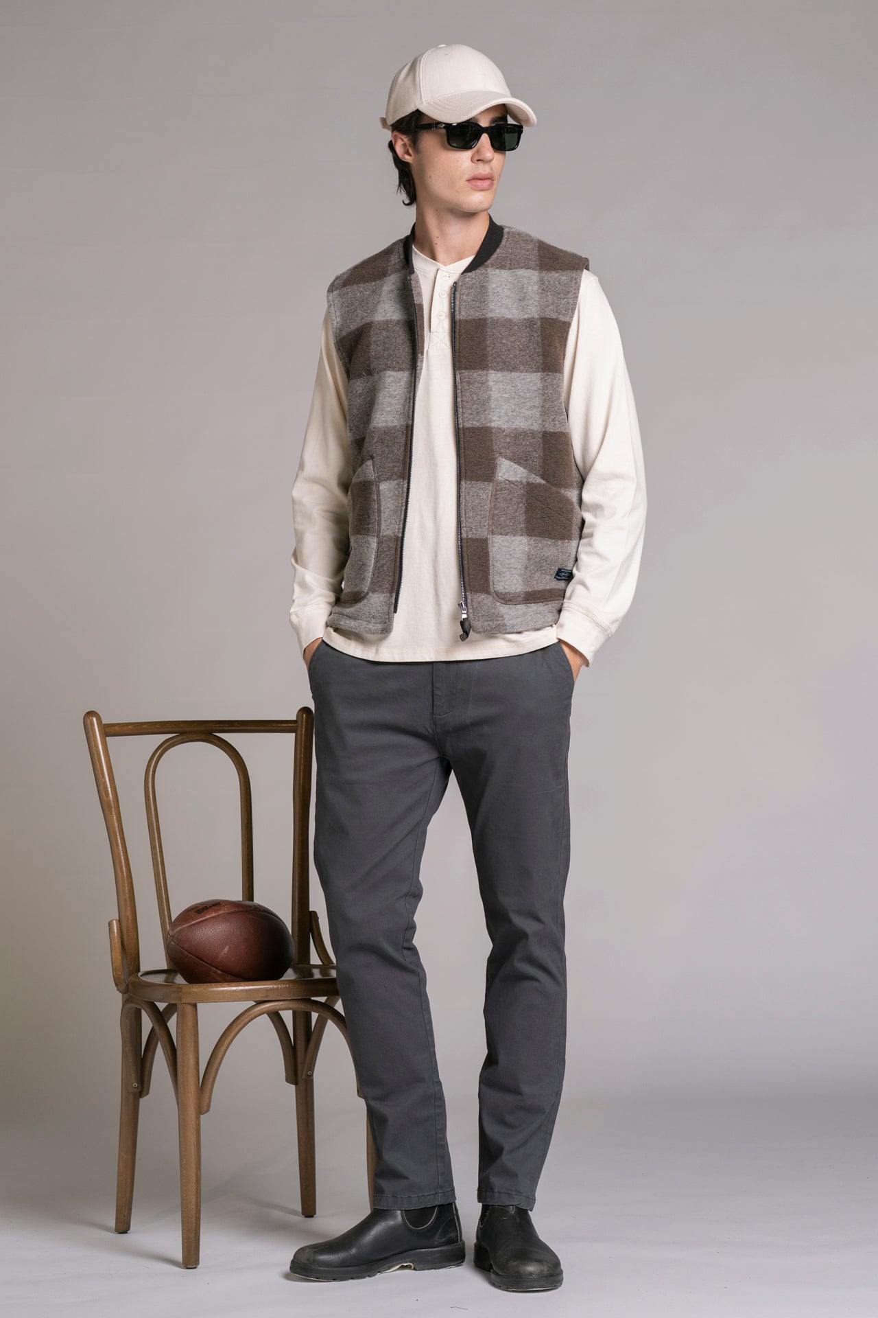 TERRY GILET IN BOILED WOOL CHECK