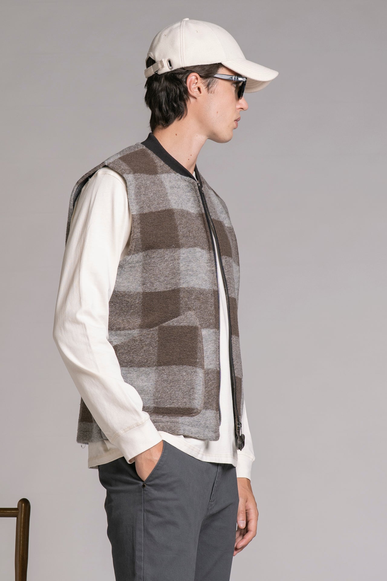 TERRY GILET IN BOILED WOOL CHECK