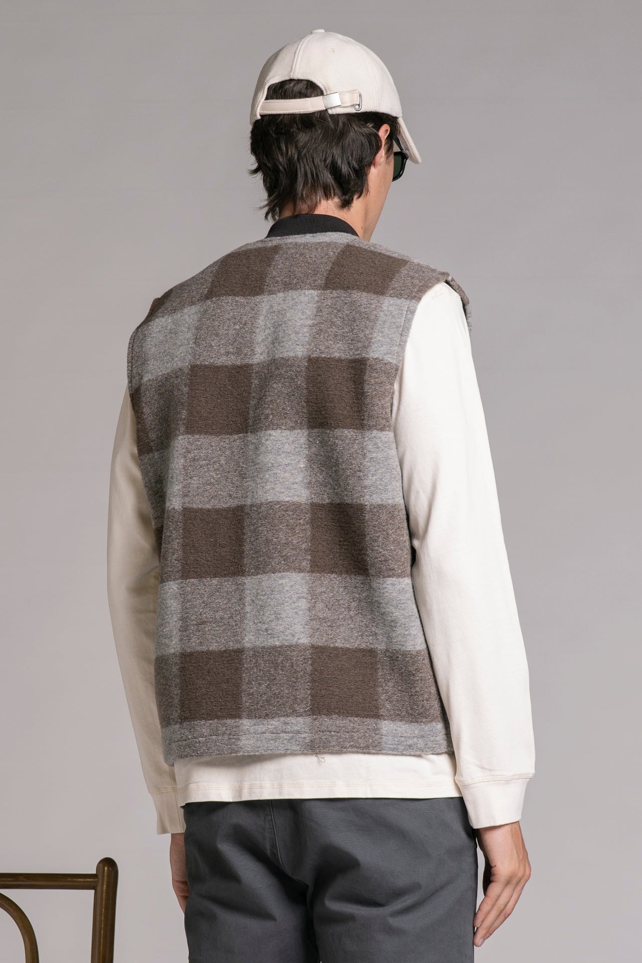 TERRY GILET IN BOILED WOOL CHECK
