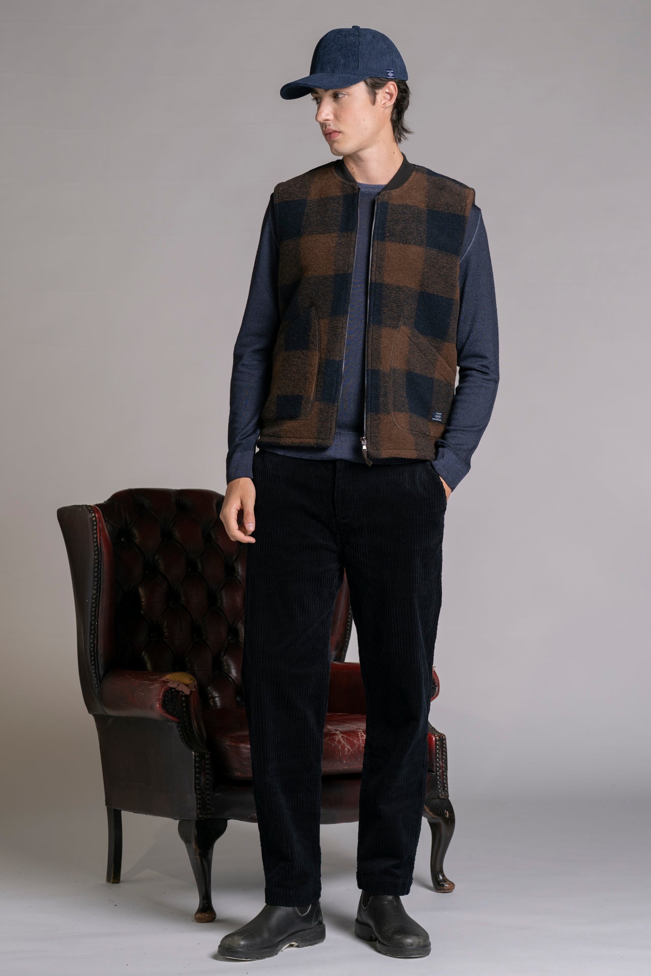 TERRY GILET IN BOILED WOOL CHECK