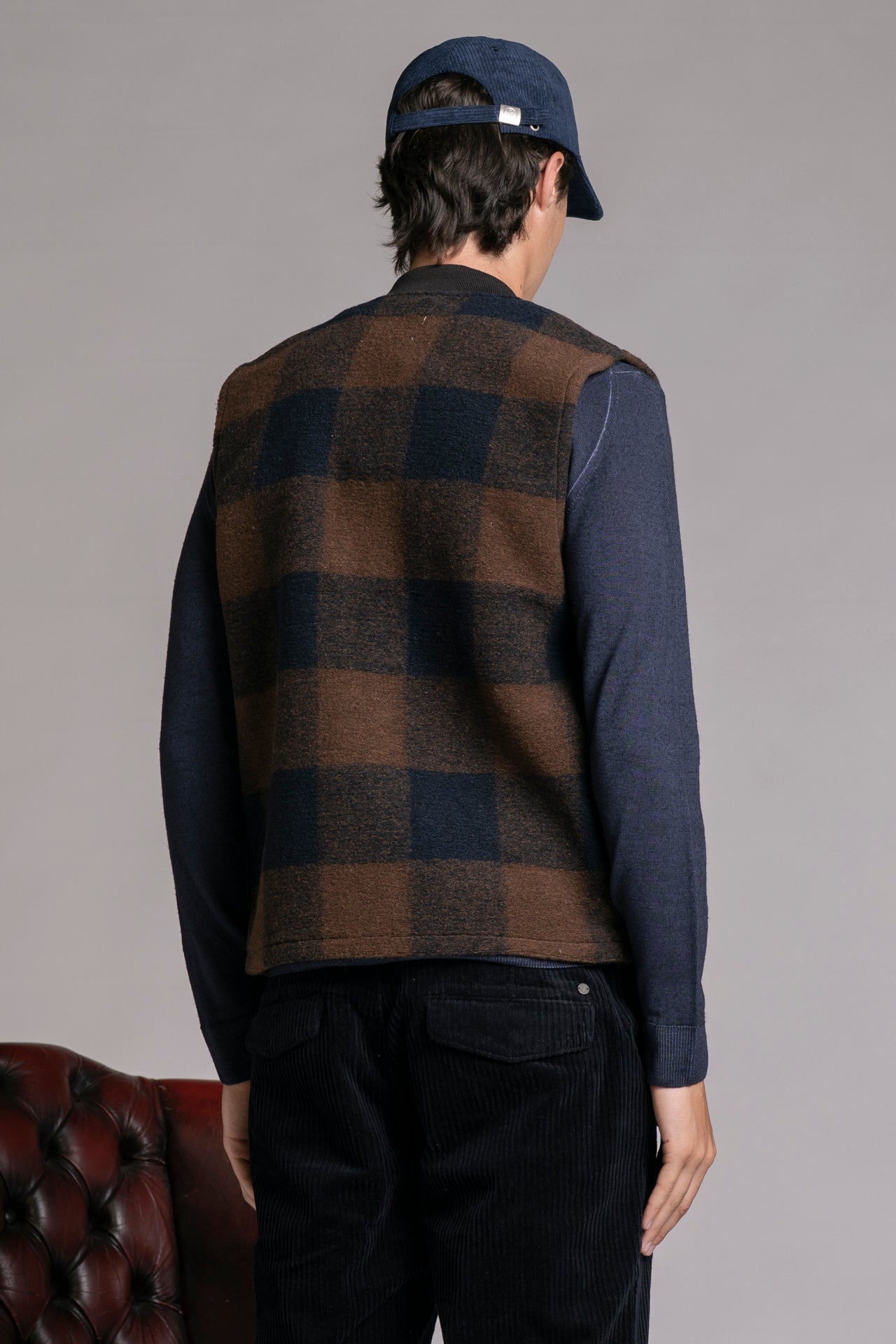 TERRY GILET IN BOILED WOOL CHECK