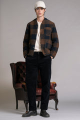 DOVER CARDIGAN IN BOILED WOOL CHECK