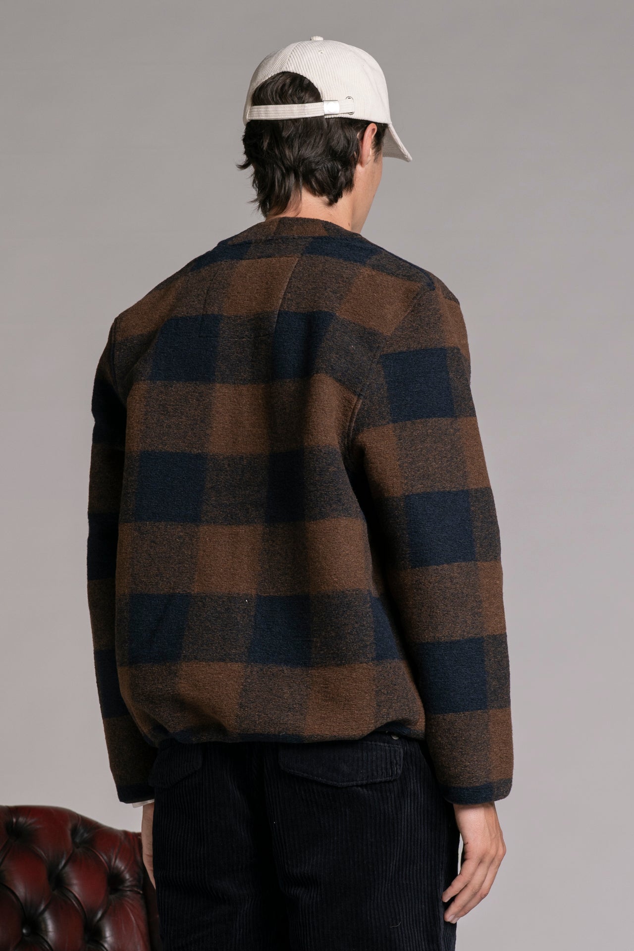 DOVER CARDIGAN IN BOILED WOOL CHECK
