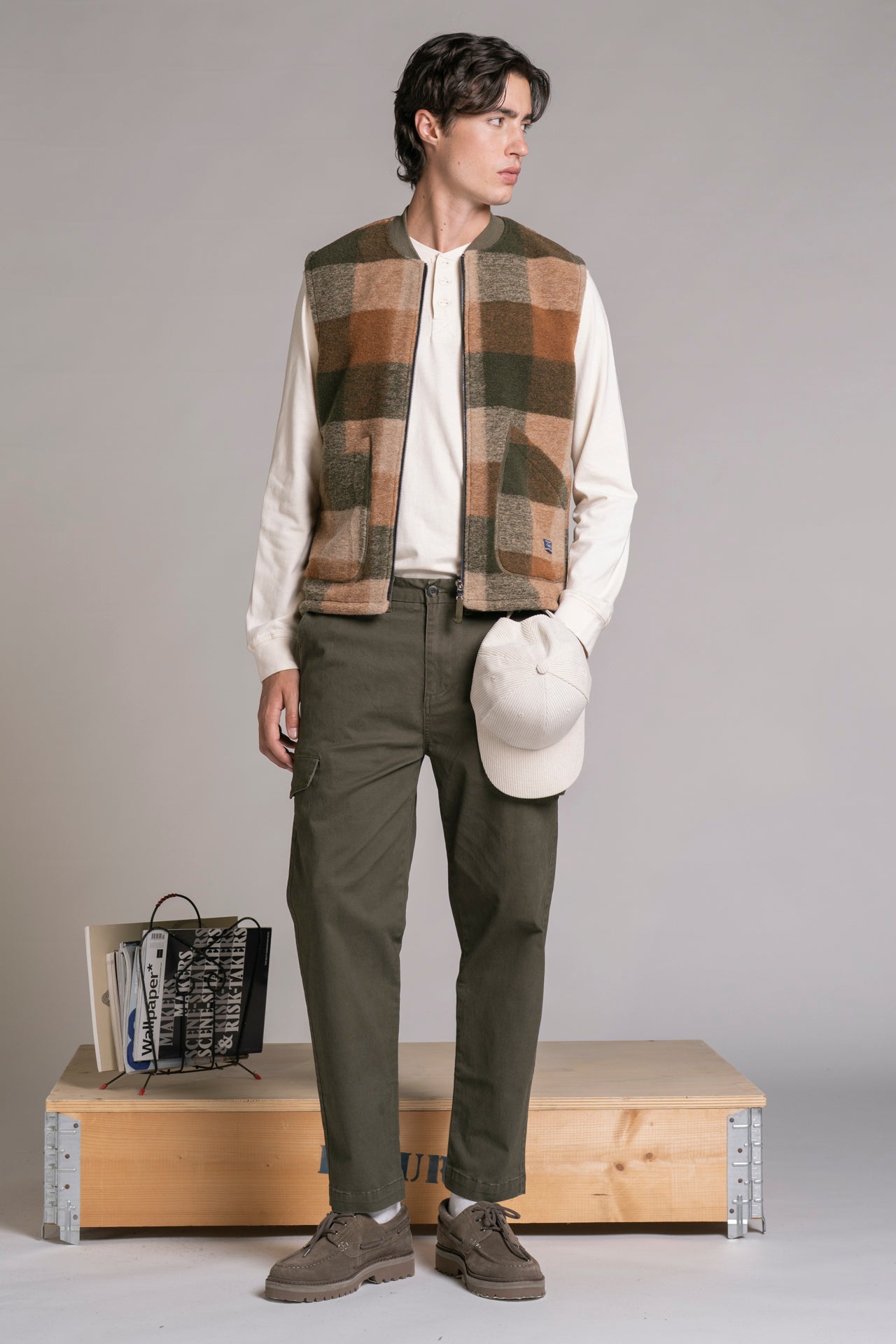 TERRY GILET IN BOILED WOOL CHECK