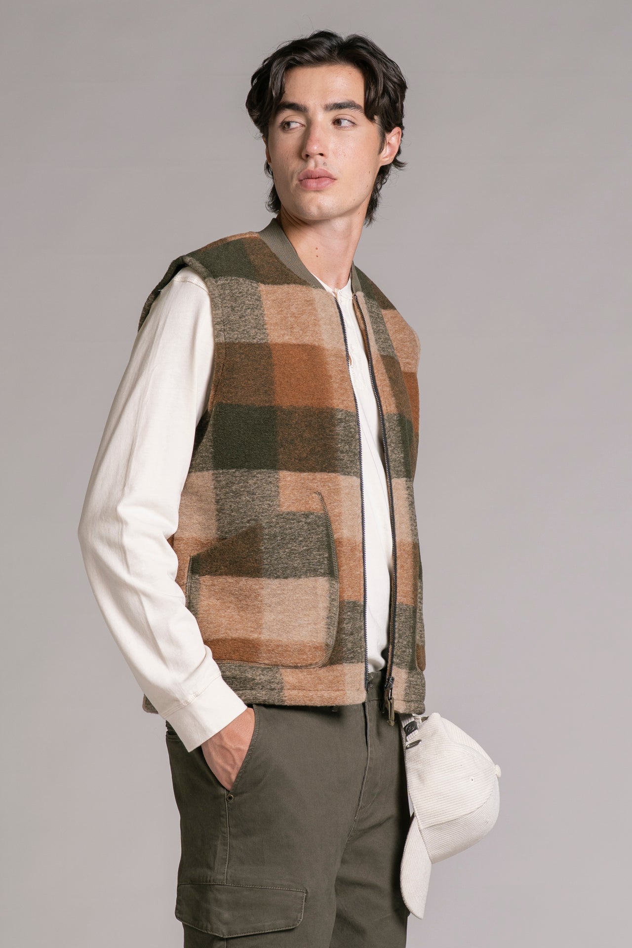 TERRY GILET IN BOILED WOOL CHECK