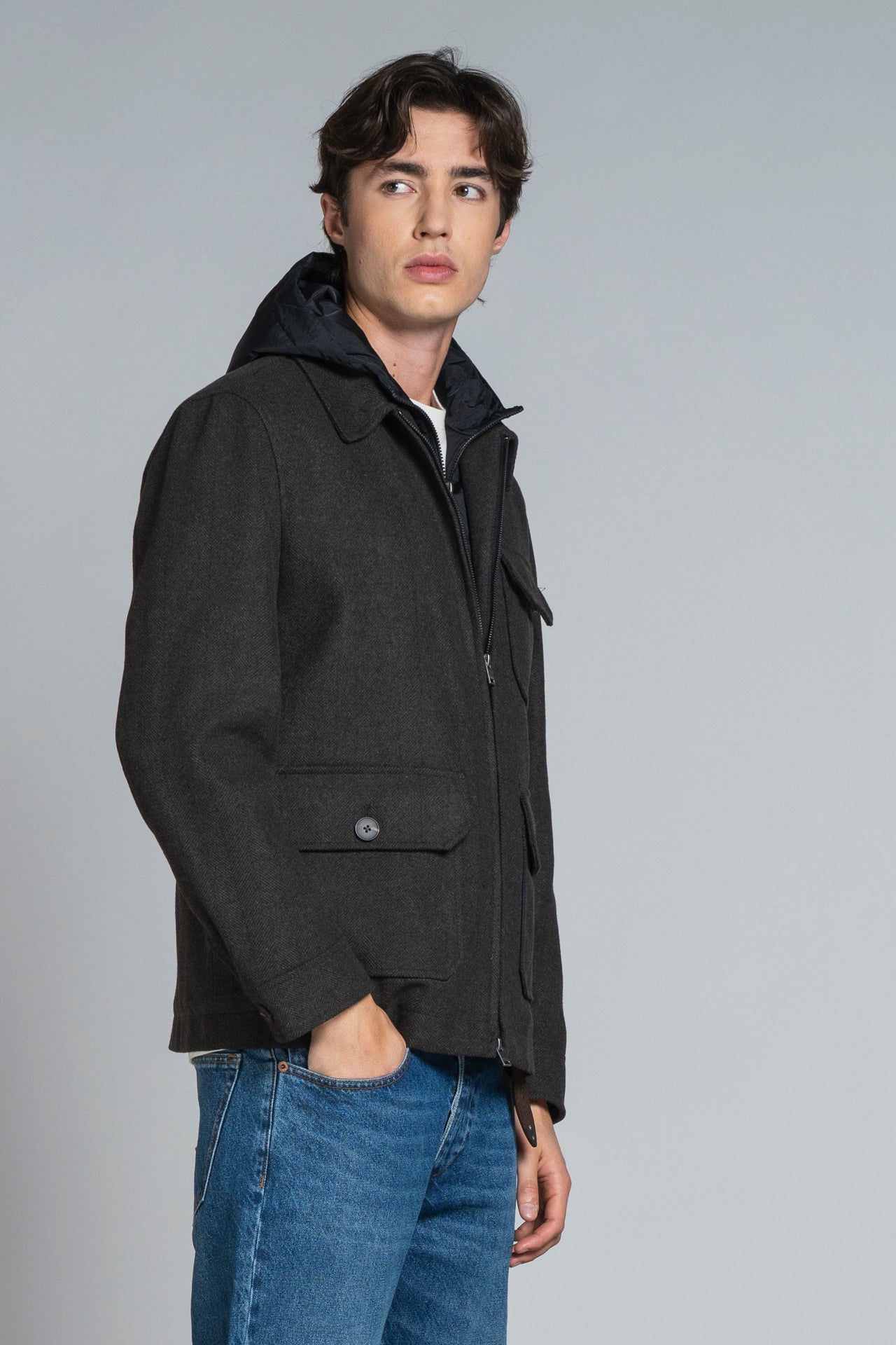 LIAM HOODIE JACKET MIXED WOOL