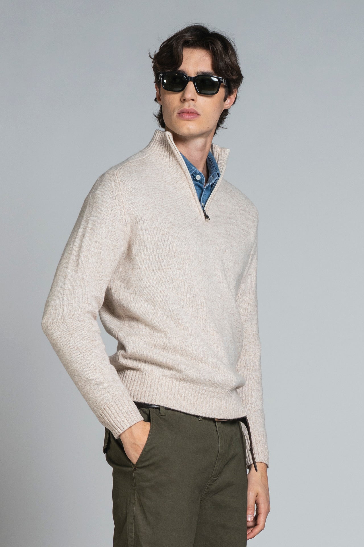 ADAM TURTLENECK ZIP IN MOULINE'