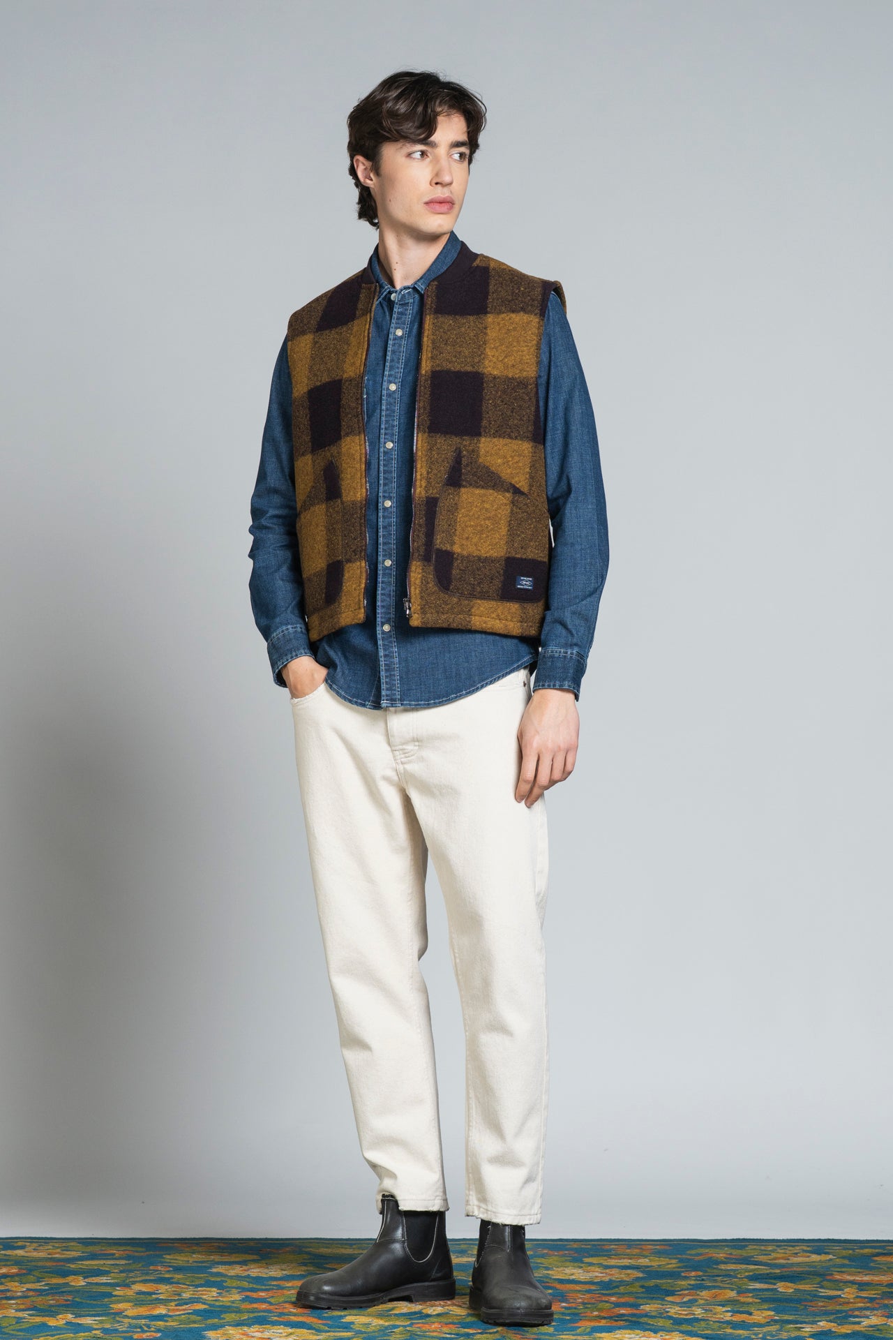TERRY GILET IN BOILED WOOL CHECK