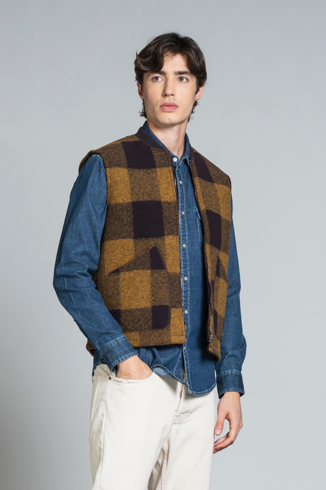 TERRY GILET IN BOILED WOOL CHECK