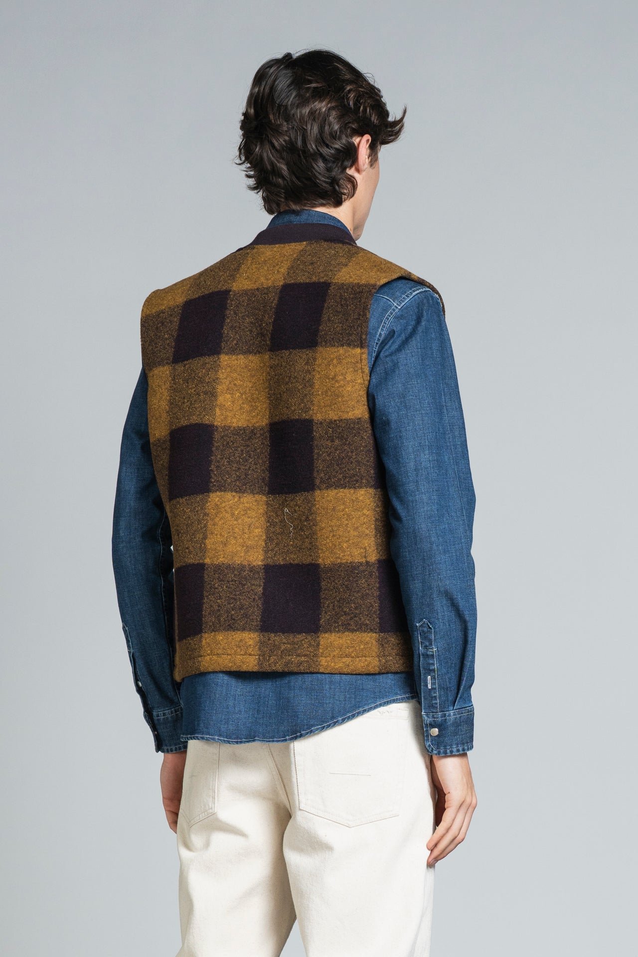 TERRY GILET IN BOILED WOOL CHECK